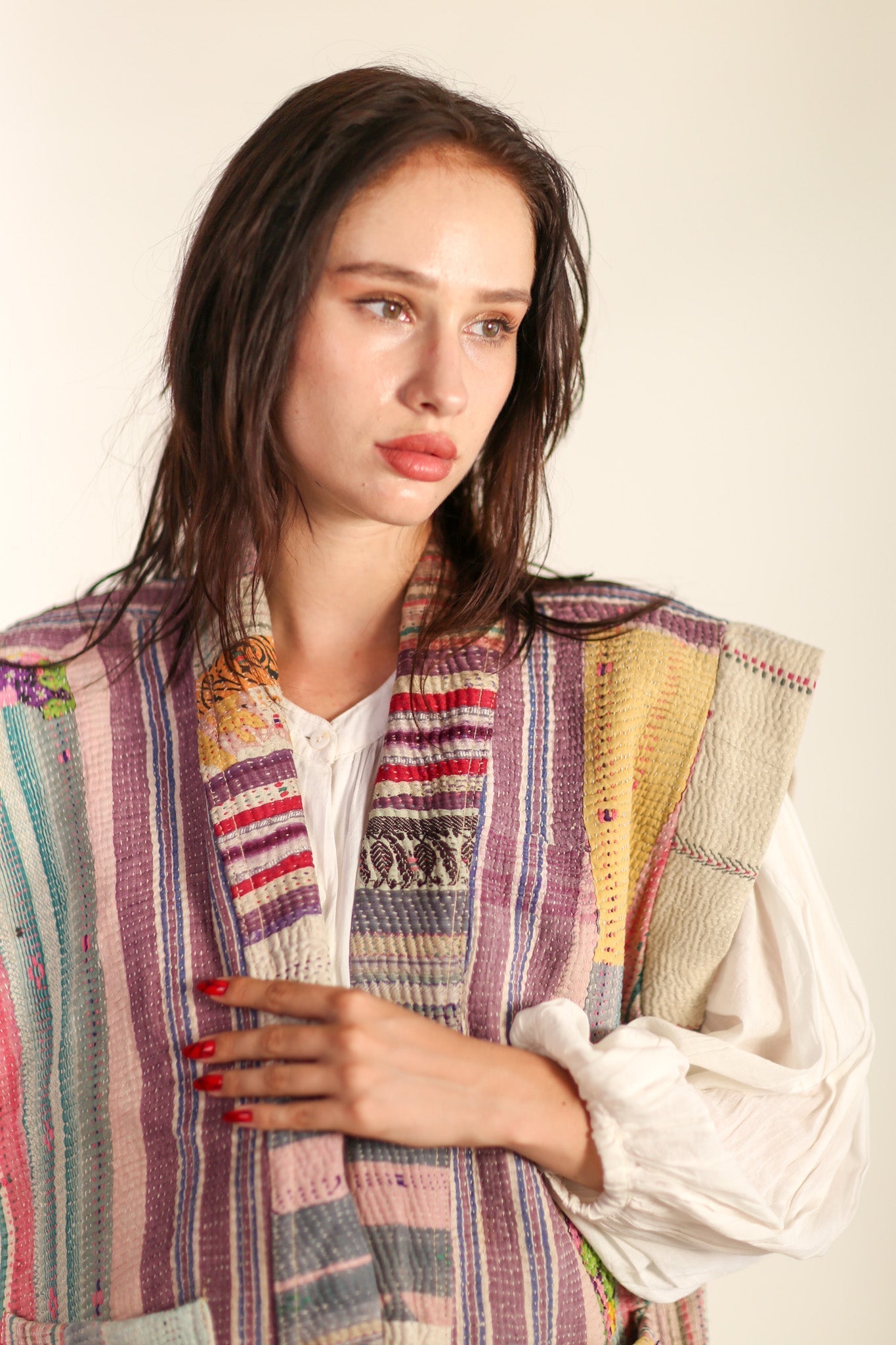 VINTAGE KANTHA QUILT VEST TINE - BANGKOK TAILOR CLOTHING STORE - HANDMADE CLOTHING