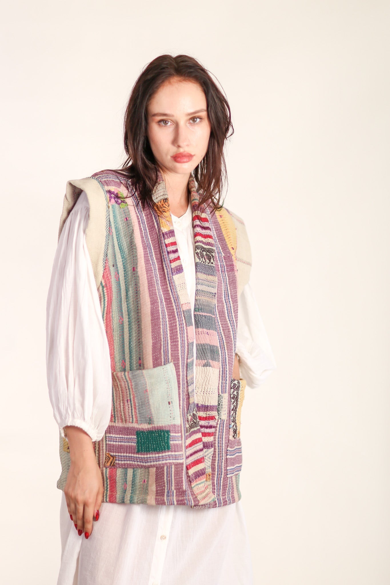 VINTAGE KANTHA QUILT VEST TINE - BANGKOK TAILOR CLOTHING STORE - HANDMADE CLOTHING