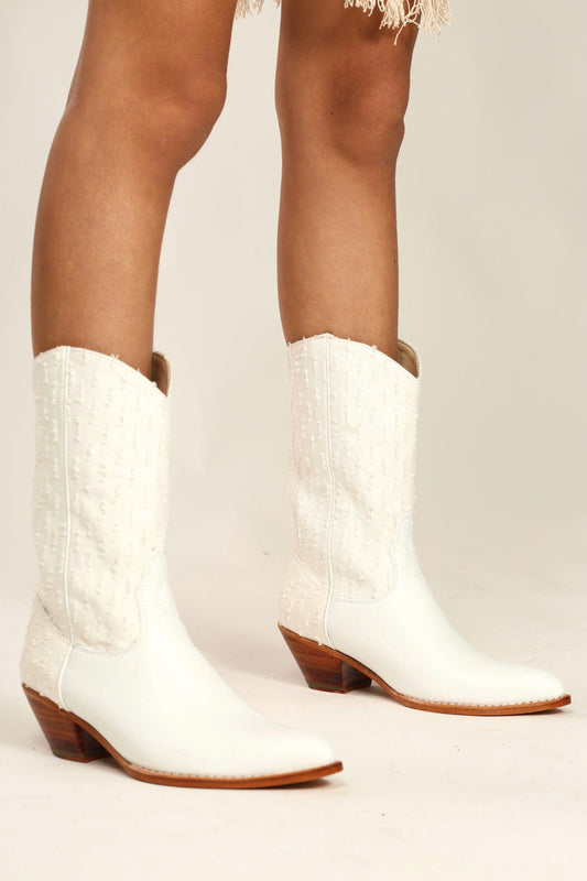 WHITE DENIM WESTERN BOOTS MILKA - BANGKOK TAILOR CLOTHING STORE - HANDMADE CLOTHING