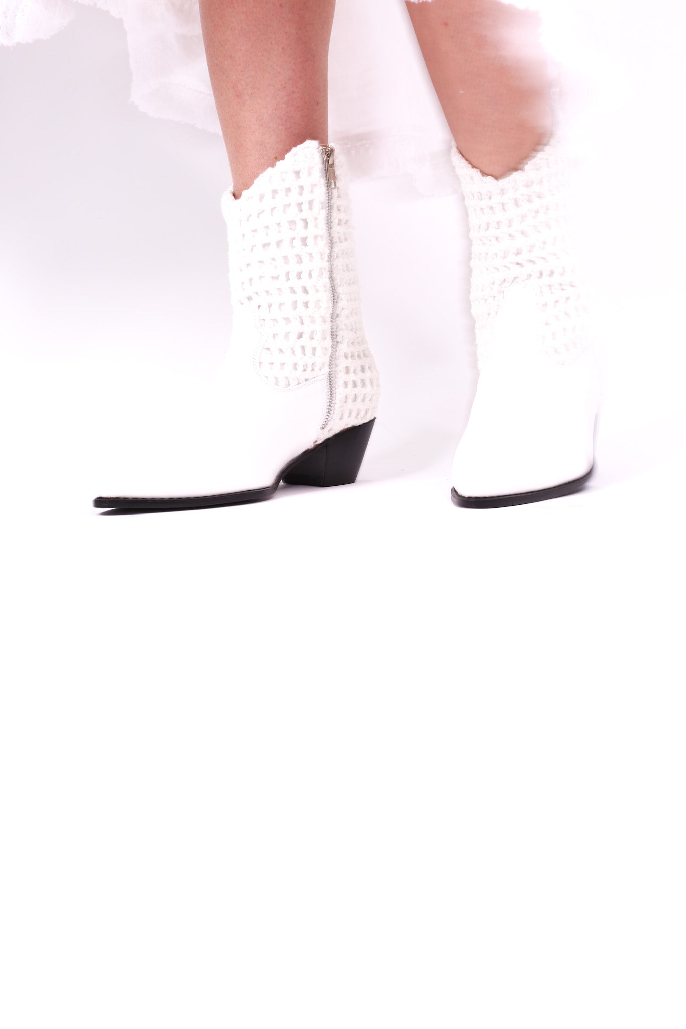 WHITE HAND CROCHET LEATHER ANKLE BOOTS NENNA - BANGKOK TAILOR CLOTHING STORE - HANDMADE CLOTHING