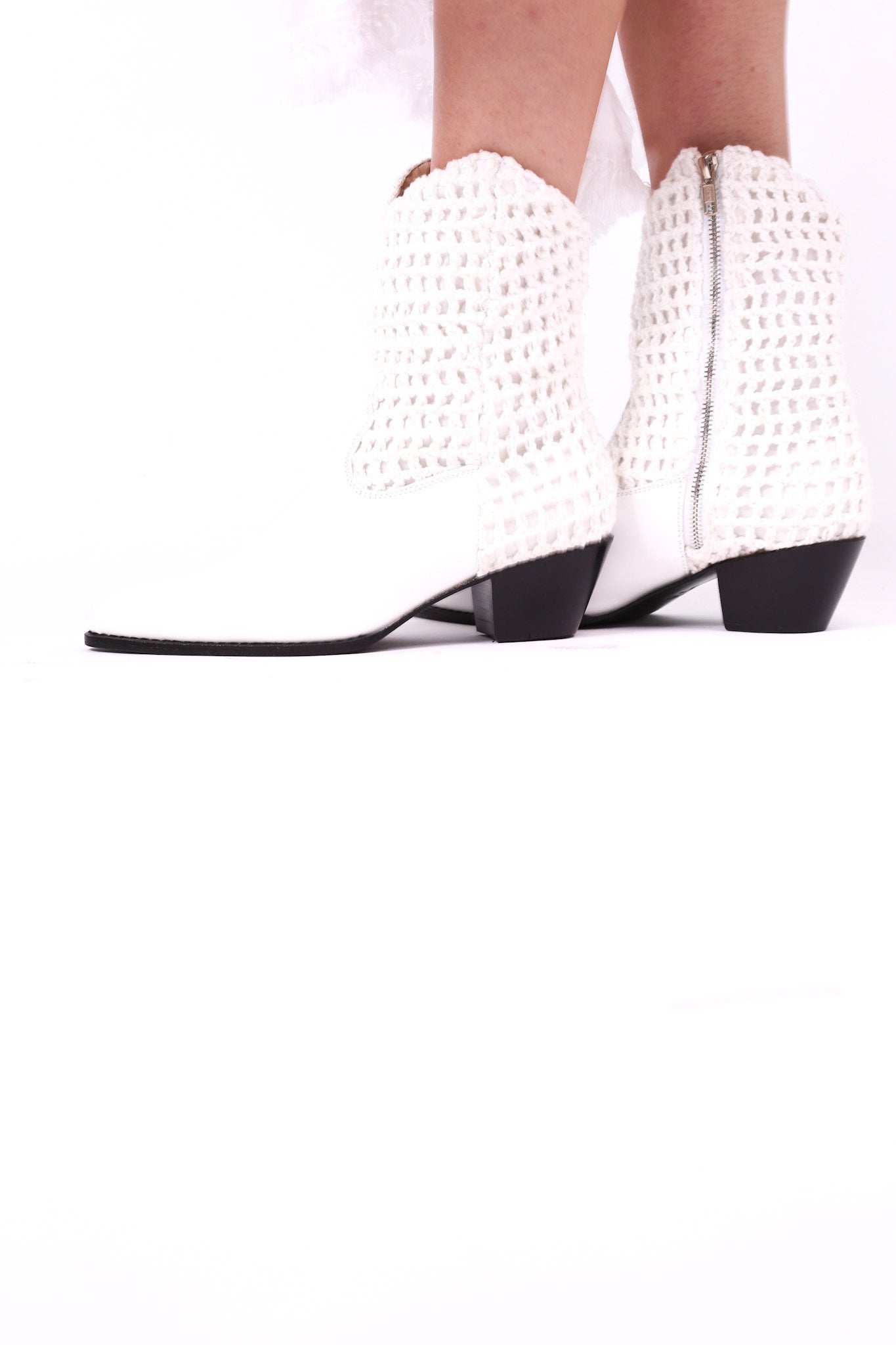 WHITE HAND CROCHET LEATHER ANKLE BOOTS NENNA - BANGKOK TAILOR CLOTHING STORE - HANDMADE CLOTHING