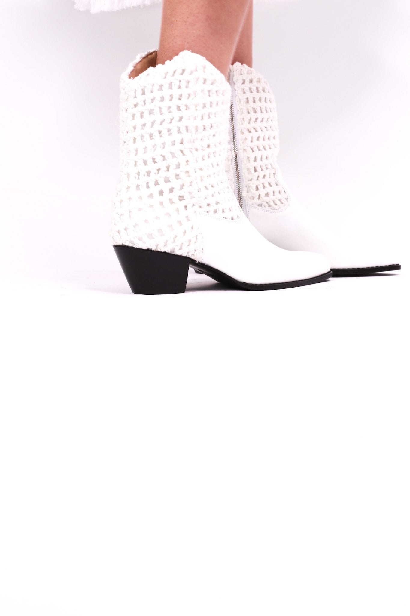 WHITE HAND CROCHET LEATHER ANKLE BOOTS NENNA - BANGKOK TAILOR CLOTHING STORE - HANDMADE CLOTHING