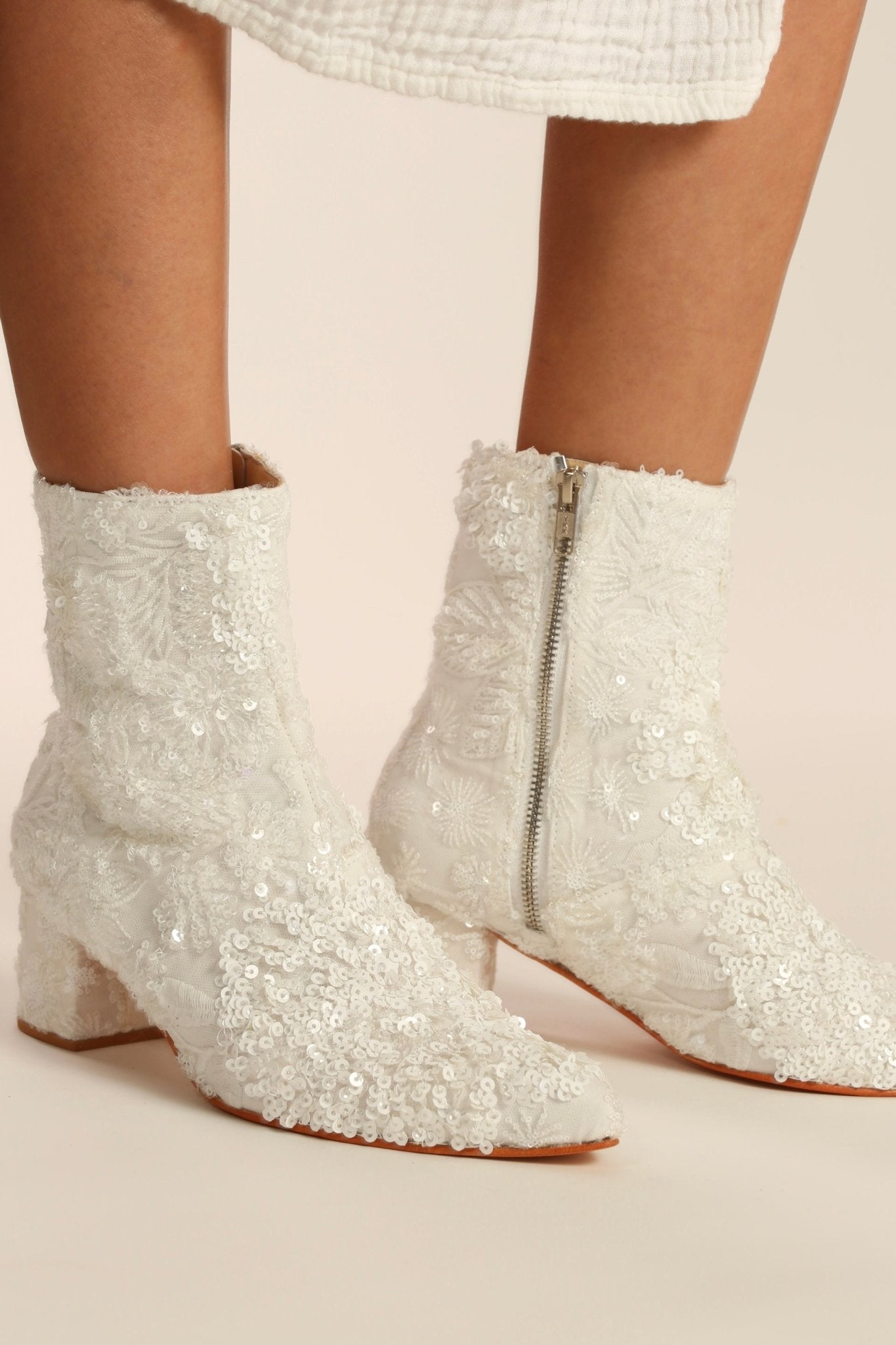 WHITE SEQUIN EMBROIDERED WEDDING BOOTS ODECIA - BANGKOK TAILOR CLOTHING STORE - HANDMADE CLOTHING