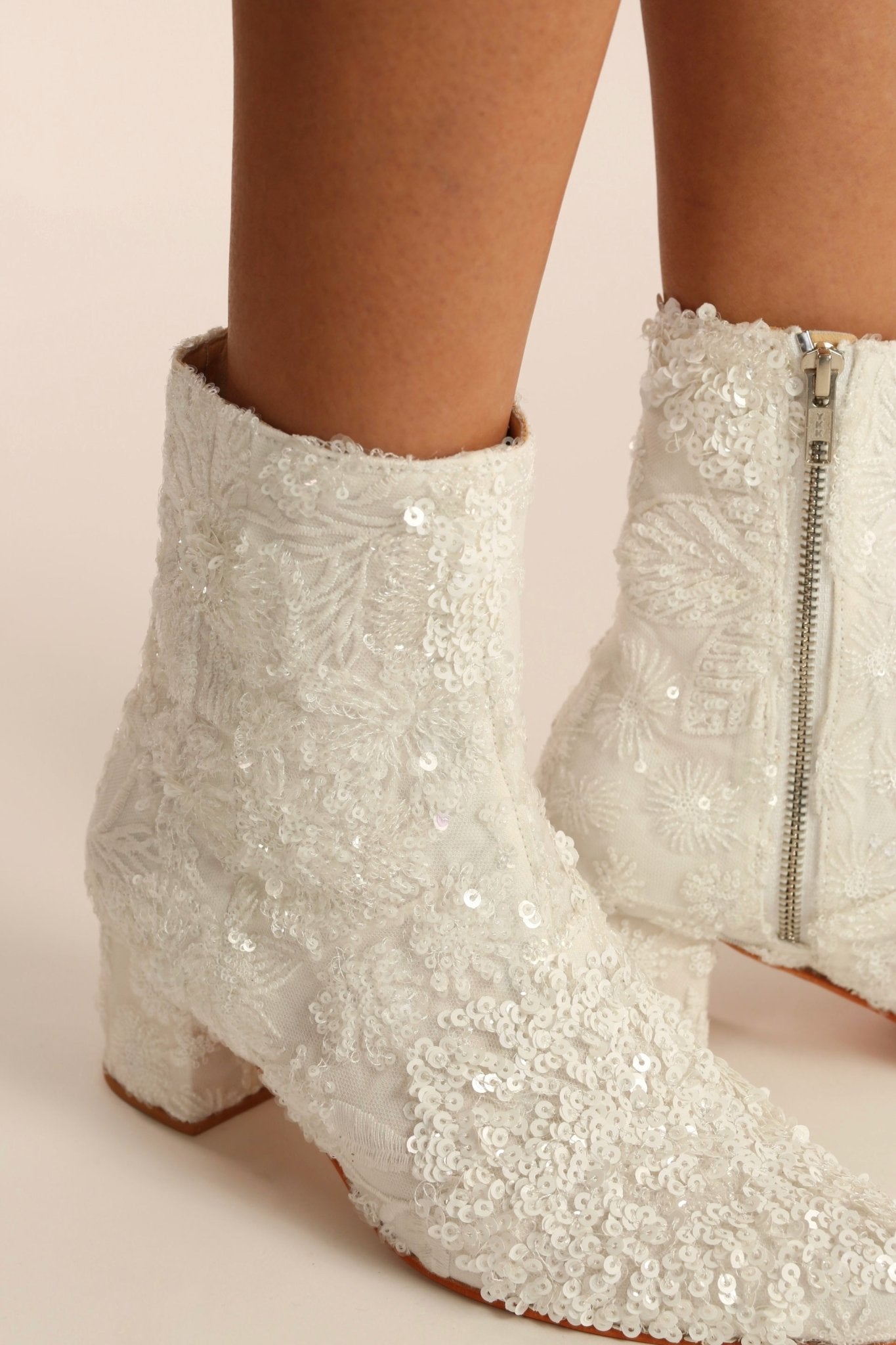 WHITE SEQUIN EMBROIDERED WEDDING BOOTS ODECIA - BANGKOK TAILOR CLOTHING STORE - HANDMADE CLOTHING