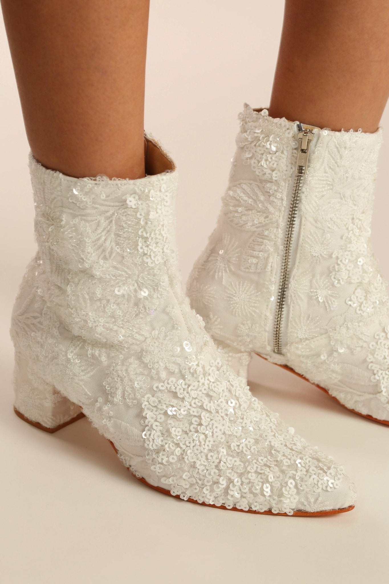 WHITE SEQUIN EMBROIDERED WEDDING BOOTS ODECIA - BANGKOK TAILOR CLOTHING STORE - HANDMADE CLOTHING